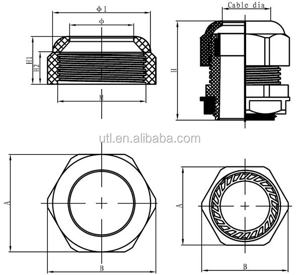 Ip67 pa66ワイヤーケーブルグランドm12 m16 m20 m25 m32 m36 m40 m50 m63仕入れ・メーカー・工場