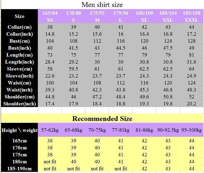 Guys dress size