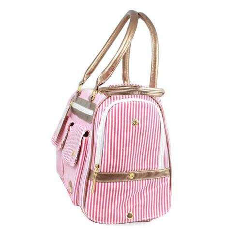ペット用品最新設計おりたためるピンク縞柄バッグペットキャリー仕入れ・メーカー・工場