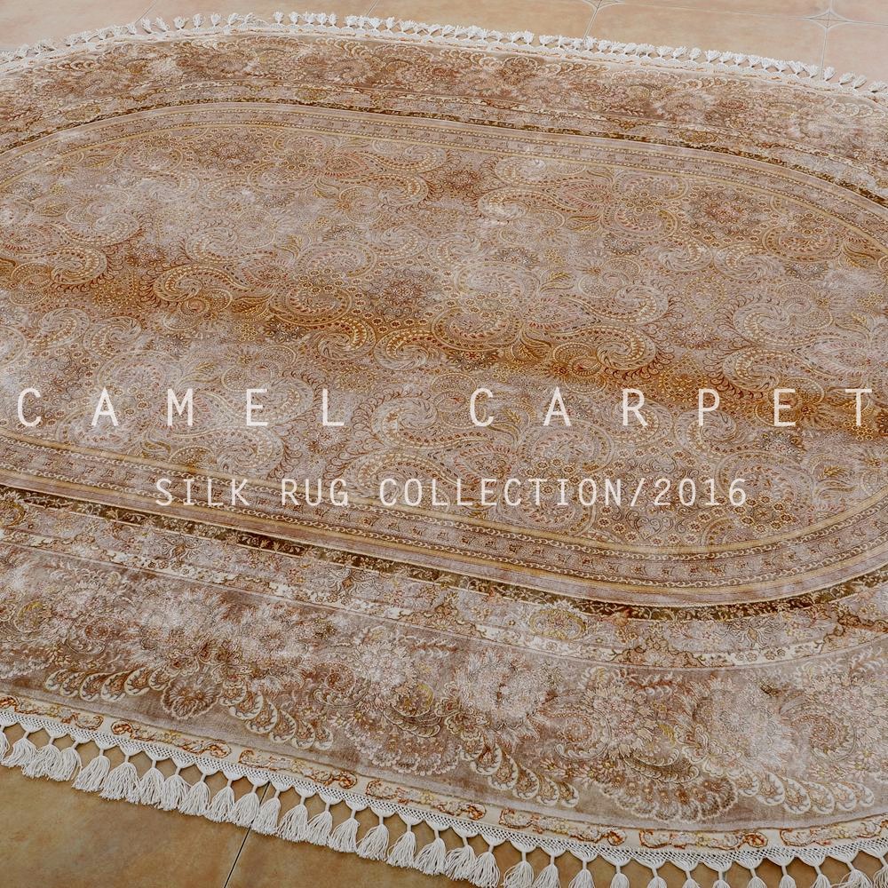 Handgemaakte perzische zijden kleed elegante beige gebied tapijt ...