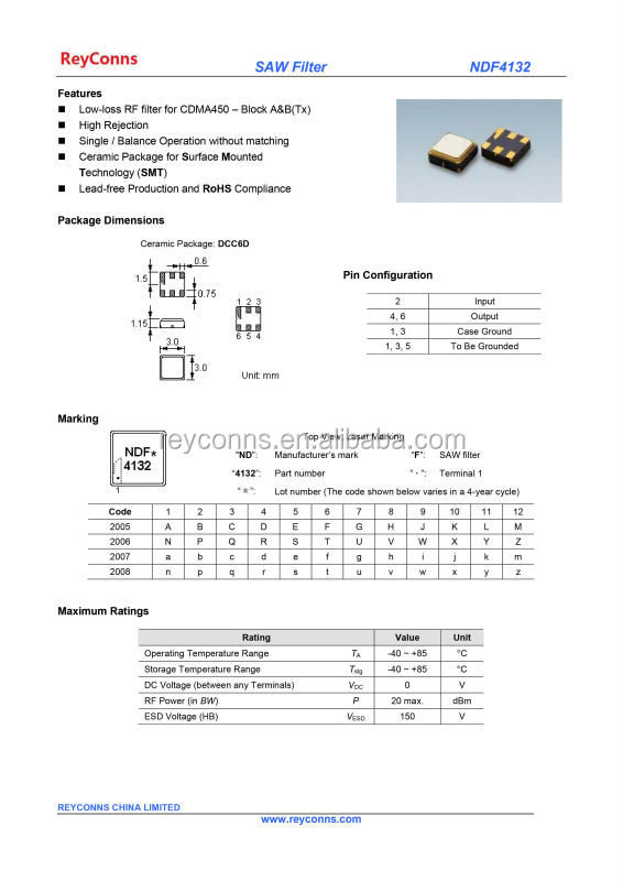 Mhzのブロックreyconnsndf4132455cdma450a&b( tx)/用セラミックパッケージ表面実装技術( smt)仕入れ・メーカー・工場