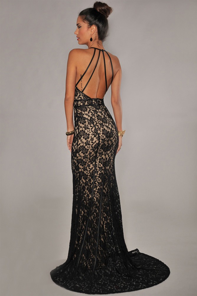 Black-Lace-Nude-Illusion-Open-Back-Evening-Gown-LC6272-12486