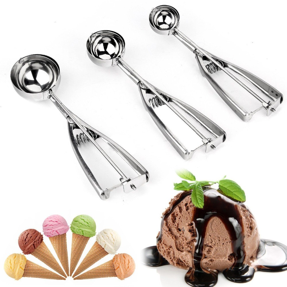 Cookie Scoop Set, Ice Cream Scoop Set, 3 PCS Ice Cream Scoops Trigger  Include Large Medium Small Size Cookie Scoop, Polishing Stainless Steel  18/8