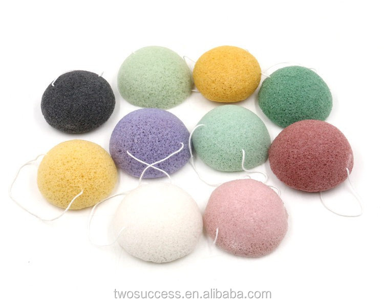 Deep cleansing natural konjac fiber round soft face wash sponge .jpg