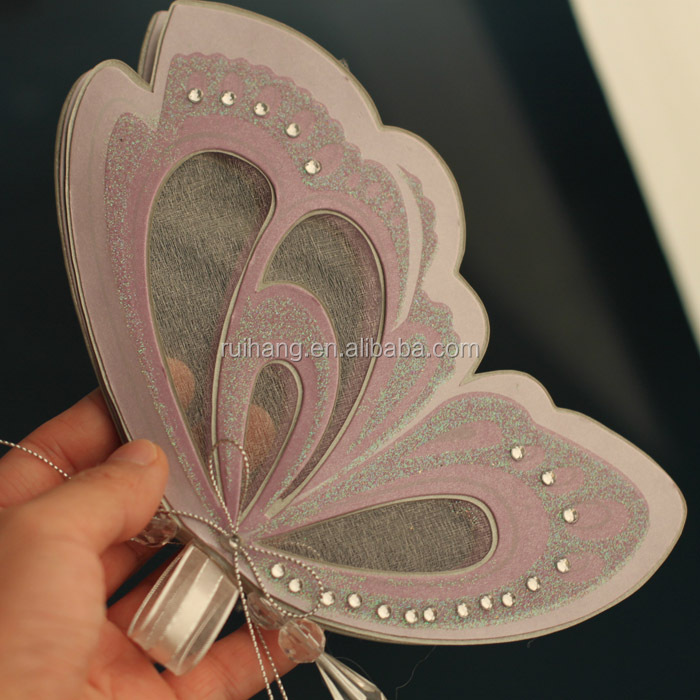 t192ラベンダーパープル蝶の形のボックスで結婚式の招待状仕入れ・メーカー・工場