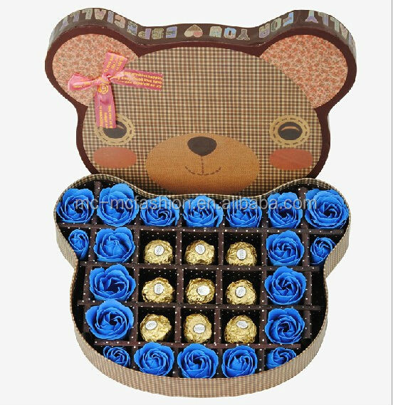 red soap rose artificial flowers with bear shaped gift box