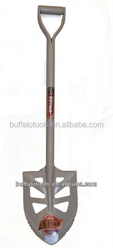 round metal handle shovel with holes and teeth