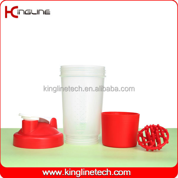 高品質プラスチックプロテインシェーカーボトルを500ml1コンパートメントとブレンダープラスチックボール( kl- 7024)問屋・仕入れ・卸・卸売り