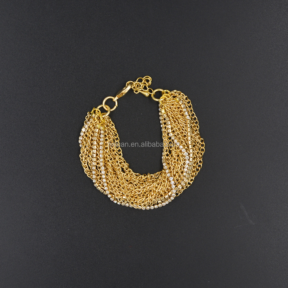 2015 popular multilayer charm gold chains bracelet clasp