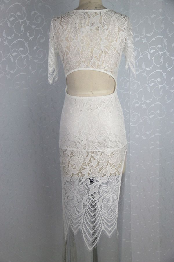 M4369 2015女性服新しい草原白い レース半袖ミニ ドレス で切り抜き バック仕入れ・メーカー・工場