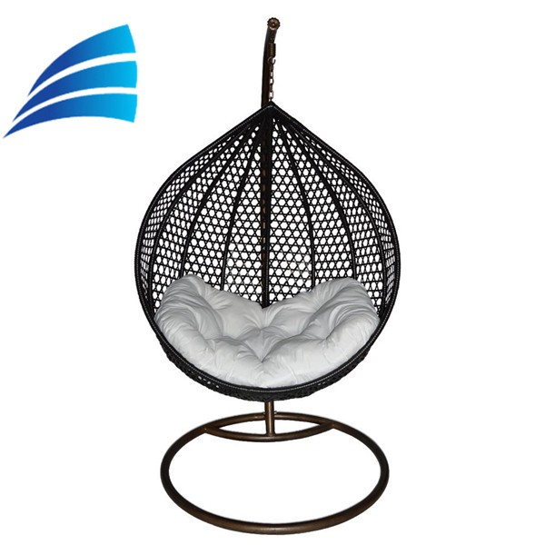 Egg Shaped Rattan Outdoor Patio Swing Chair With Beige Seat Cushion