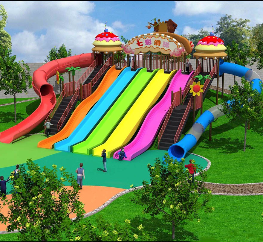 Outdoor 7 Colour Slides For Children Large Outdoor Rainbow Slide Outdoor Playground Equipment