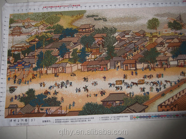 中国の有名な文化的な絵画クロスステッチファブリックの川辺のシーン清明祭問屋・仕入れ・卸・卸売り