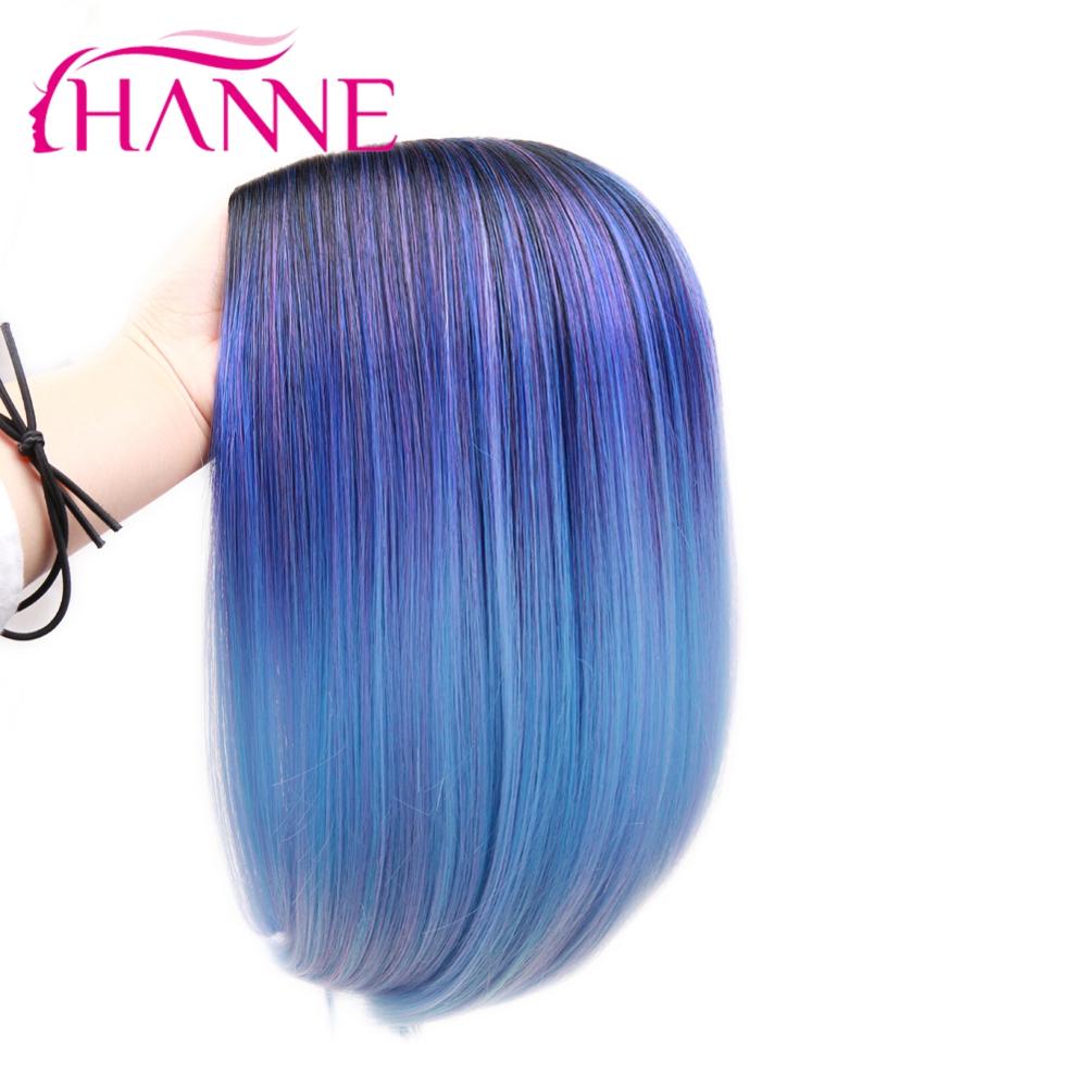 Ombre Blue Color Synthetic Hair Wigs Heat Resistant Straight Hair