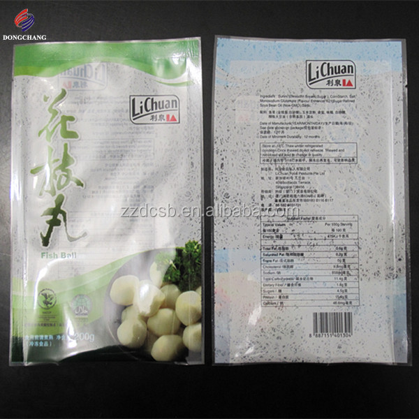 Custom printed OPP PE laminated plastic frozen food packaging bag for fish ball and fish cake packaging