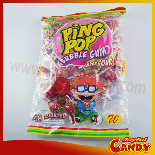 Super sour lollipop with bubble gum