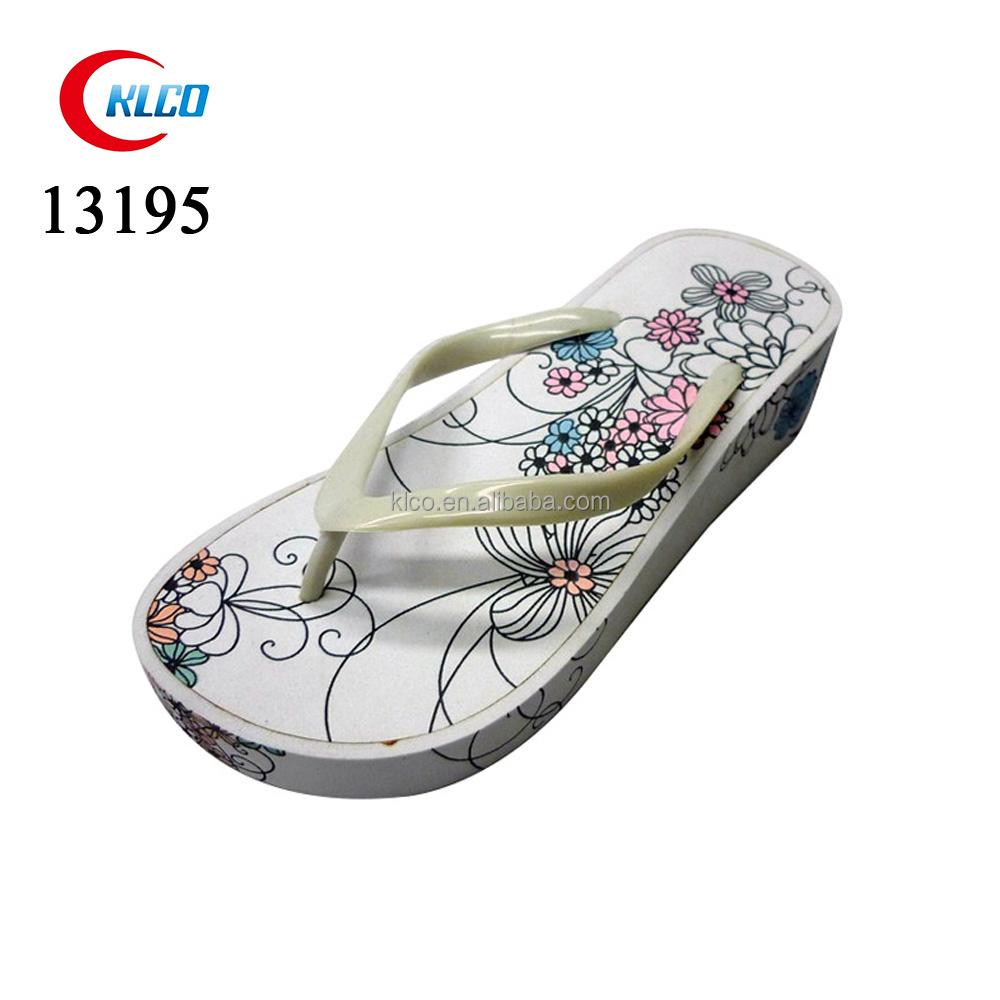 ... white flower printed wedge high heel binding EVA women flip flops