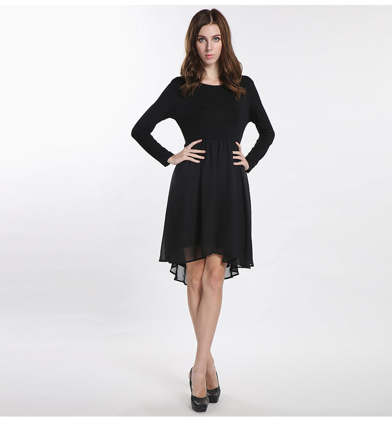 2015 Women Black Crepe Chiffon Patchwork Dresses for wholesale haoduoyi