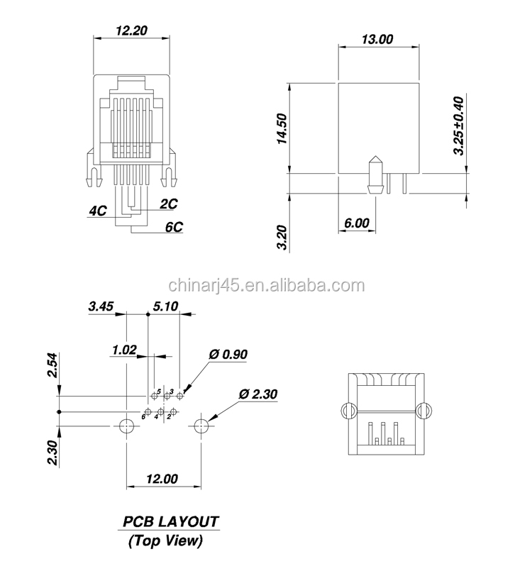 直角6p6crj126ピンモジュラ電話pcbジャックソケット仕入れ・メーカー・工場