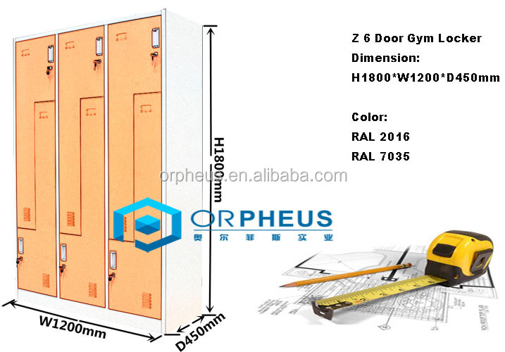 OR-CZA002 CKD Z Shape Gym Lockers Cabinet Colorful Doors Gymnasium Steel Locker Wardrobe Athletic L Style Steel Gym Locker