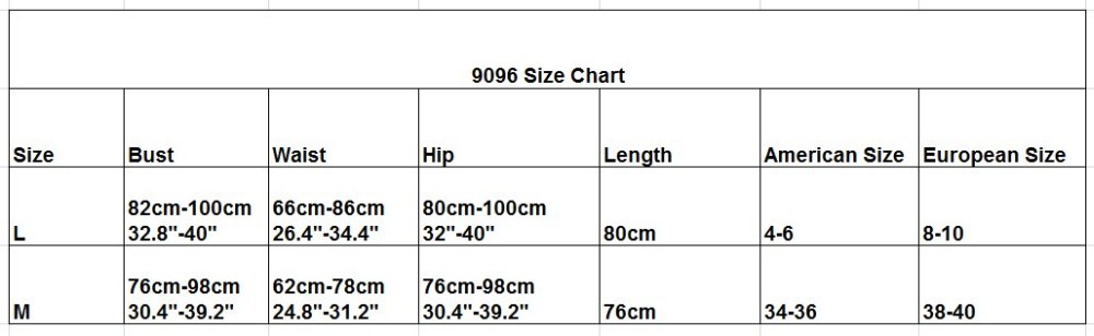 9096 size chart