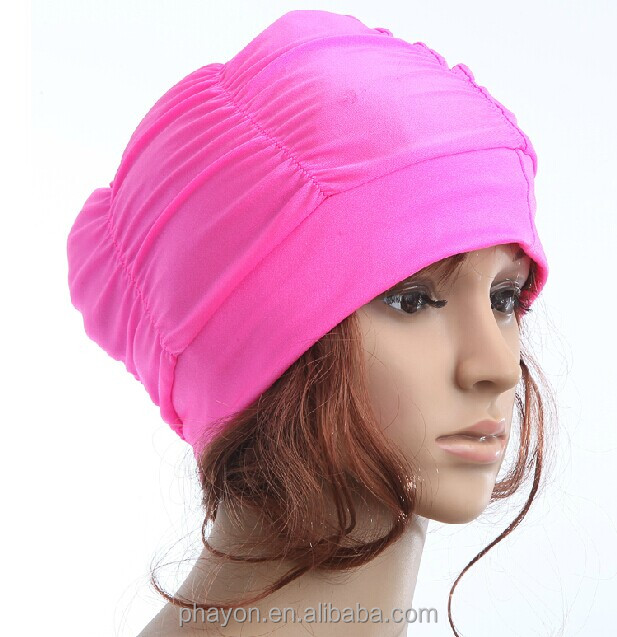 color block pleating swim cap