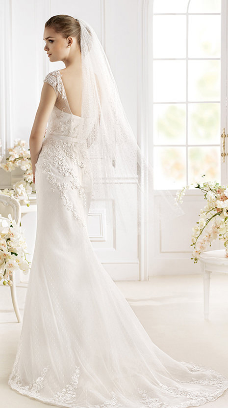 新しいスタイルのカスタム作られ作られ2014年衣裳は、 エレガントなa- ラインスクープ付きレース半袖フォーマルwd0660白いウェディングドレスの花嫁衣装問屋・仕入れ・卸・卸売り
