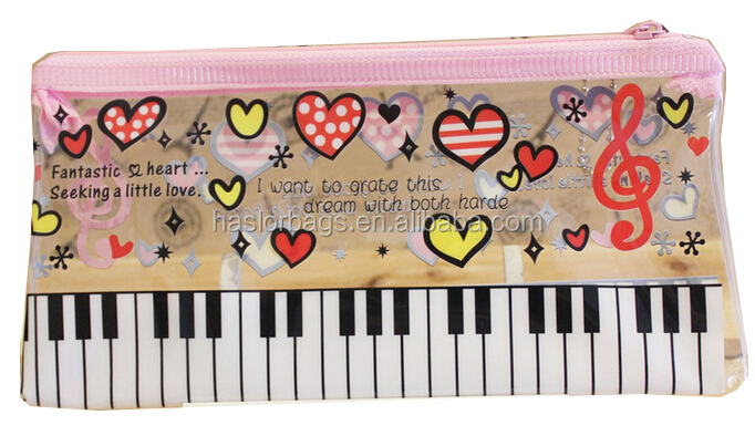 Piano Printing Pencil Bag / Cheap Plastic Pnecil Case with Zipper for Promotion