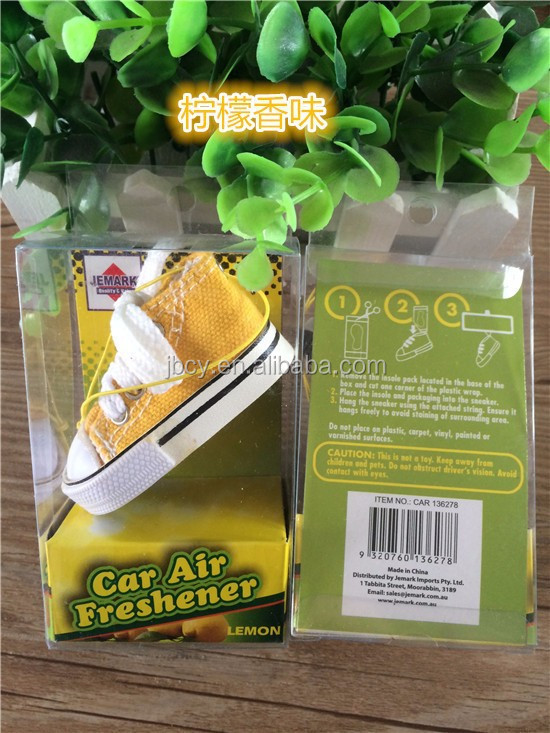 2015 newest mini yellow shoe air freshener with vanilla scent