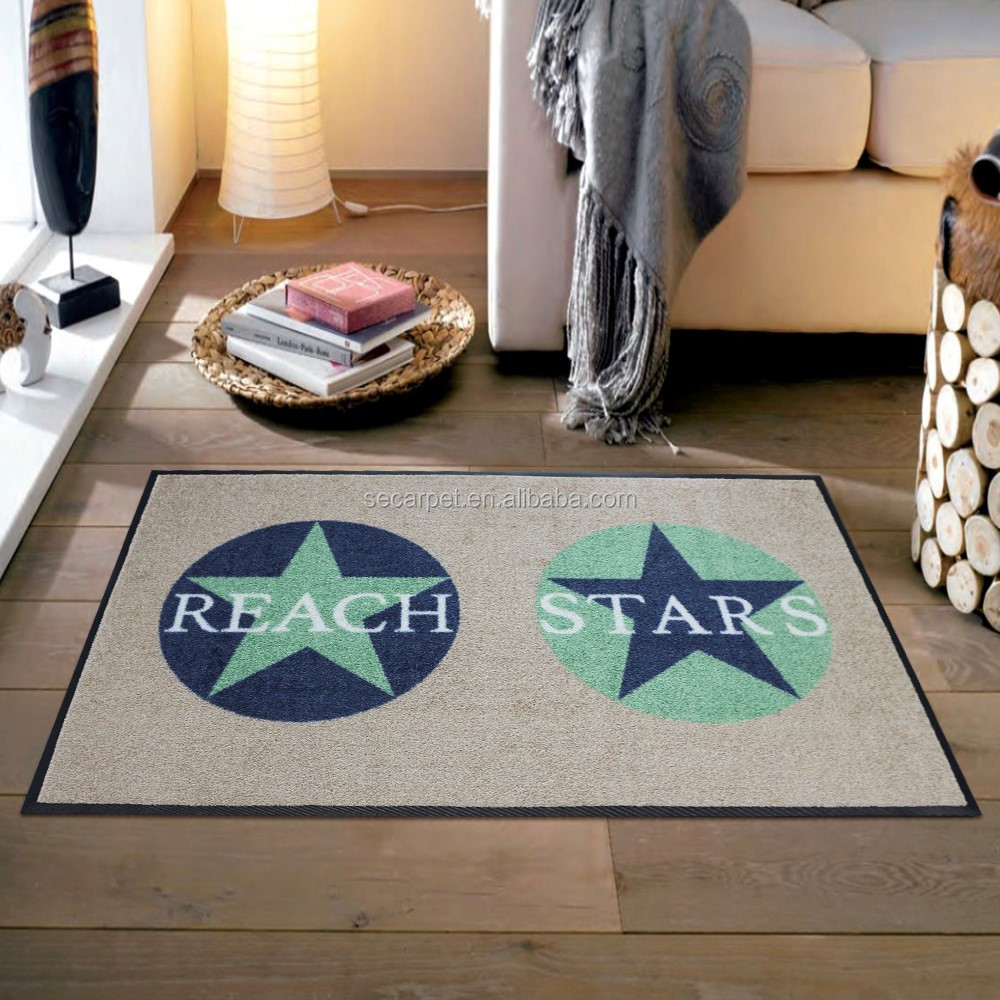 Nylon gedrukt vijf sterren patroon rubber backing deur mat logo ...