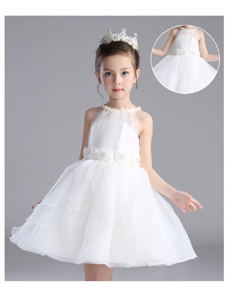 Angel Fluffy Flower Party Dress Harness Beaded White Wedding Dress