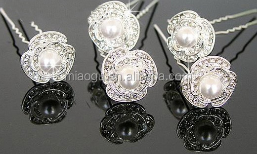 U- 状のラインストーンクリスタルの花の真珠・韓国ヘアピン仕入れ・メーカー・工場