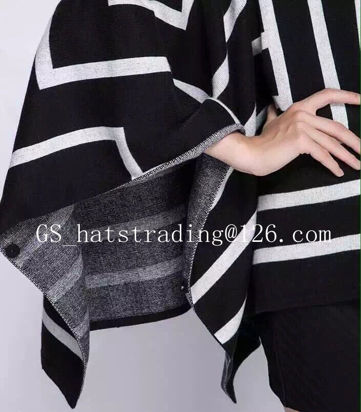 Lady's冬服カシミヤzebrastripeポンチョ付きジッパーとフード仕入れ・メーカー・工場