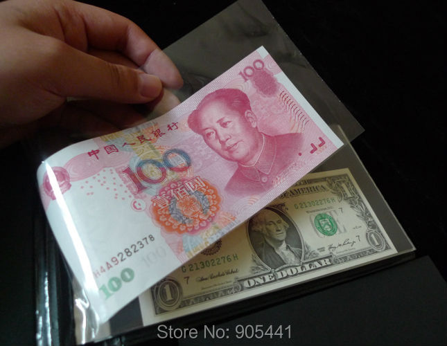 Paper Money Currency Banknotes Holder 20/40 Pockets Album Black Front Cover 
