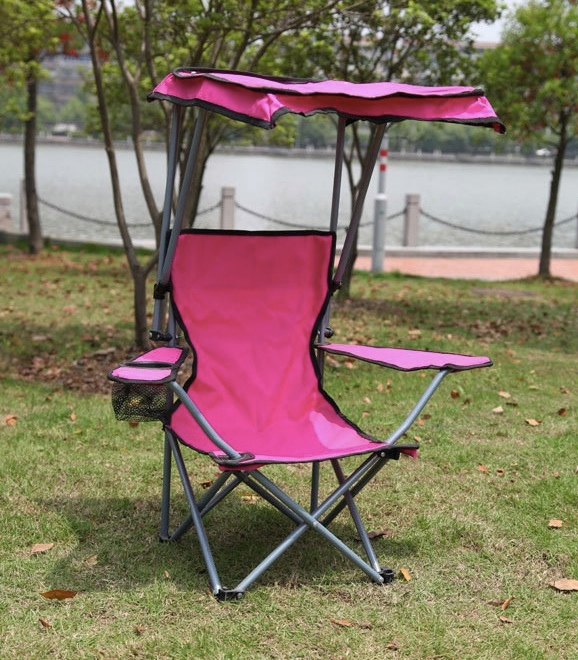 Pink Color Children S Folding Beach Chair With Sun Canopy