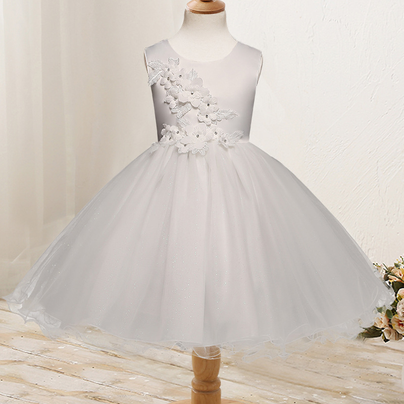 Qx3859 New Winter White Gauze Girls Dress Lace Princess Children's