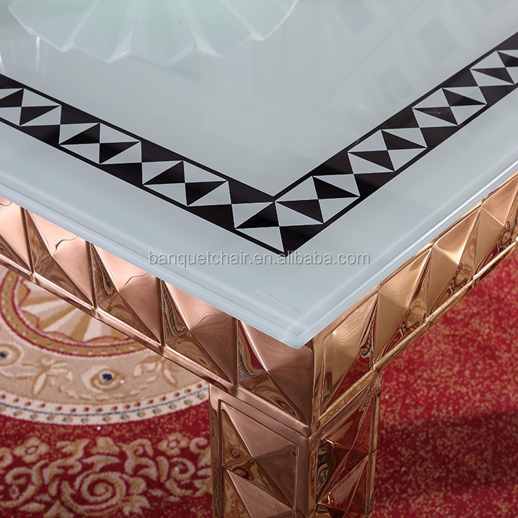 Luxury antique rectangle glass top dining table and chair set
