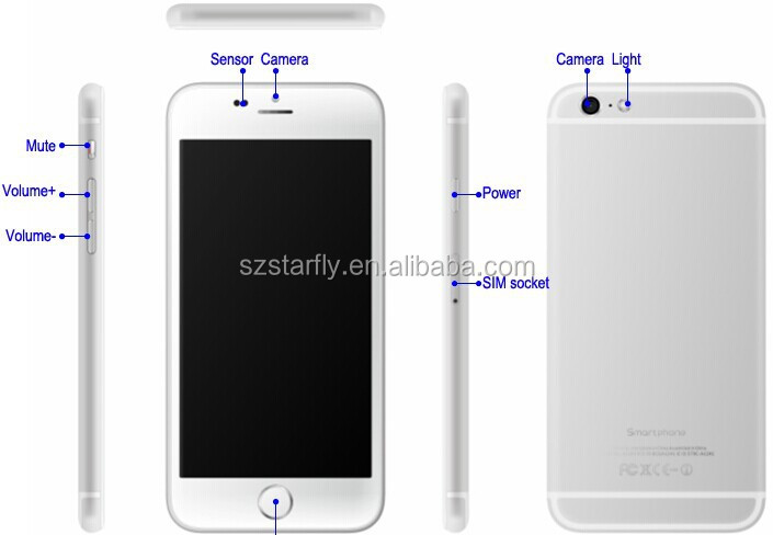 最新のスターi6アンドロイドスマートフォン3g機能付携帯電話アンドロイド容量性スクリーン4.7''4.4i6クアッドコアアンドロイド携帯電話問屋・仕入れ・卸・卸売り