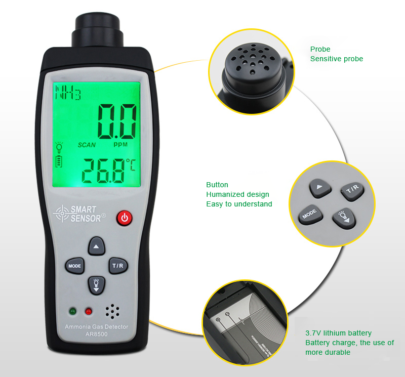 Smart Sensor Ar8500 Lcd Backlight Precision Handheld Nh3 Meter Digital