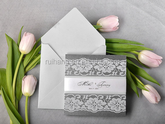 ・グレー・黒真珠l004slive3- 層腹巻付き紙の結婚式の招待仕入れ・メーカー・工場