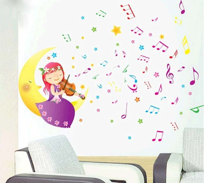 送料無料音楽のステッカーバイオリンの女の子がバイオリンを弾いている漫画の壁のステッカーdiyの壁の装飾のステッカー子供のためのバイオリン仕入れ・メーカー・工場