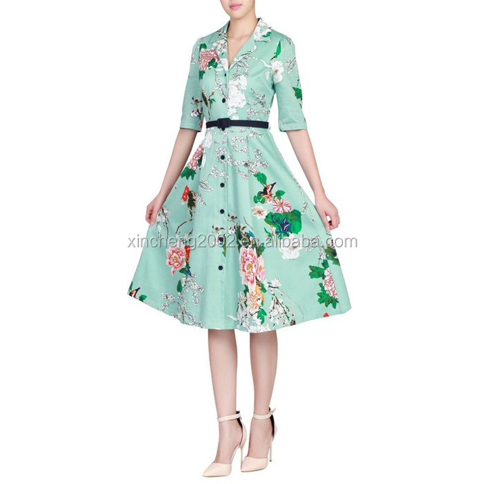 MIKA3002女性フローラルプリントシャツドレス50 sヴィンテージドレス仕入れ・メーカー・工場