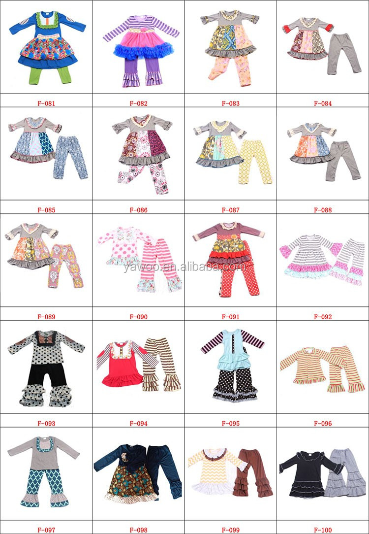 Yawoo子供服卸売花トップフリルボトム衣装タイトパンツ新しいスタイル子供服セット仕入れ・メーカー・工場