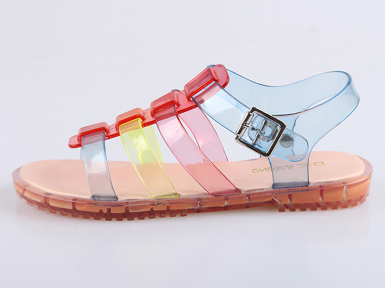 2015新しいデザインカラフルなレディ靴クリスタルフラワーゼリーサンダルpvc靴プラスチック仕入れ・メーカー・工場