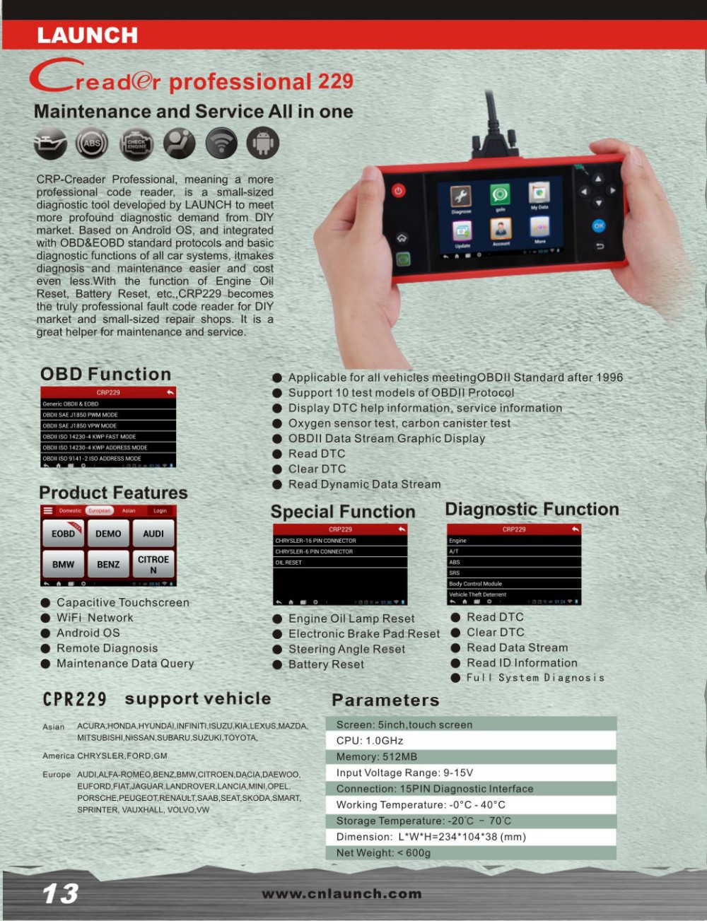 New arrival 100% Orignal Super Auto Scanner LAUNCH Creader CRP229 with Full Function by Launch CRP229 Coder