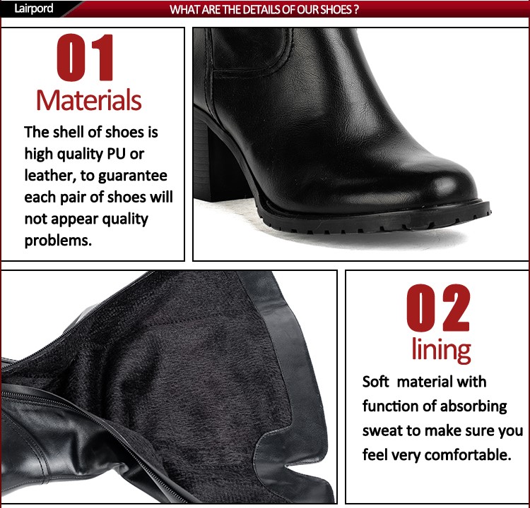 2016高品質中国バルク卸売本革ブラック膝のブーツ大きいサイズでインナージッパー仕入れ・メーカー・工場