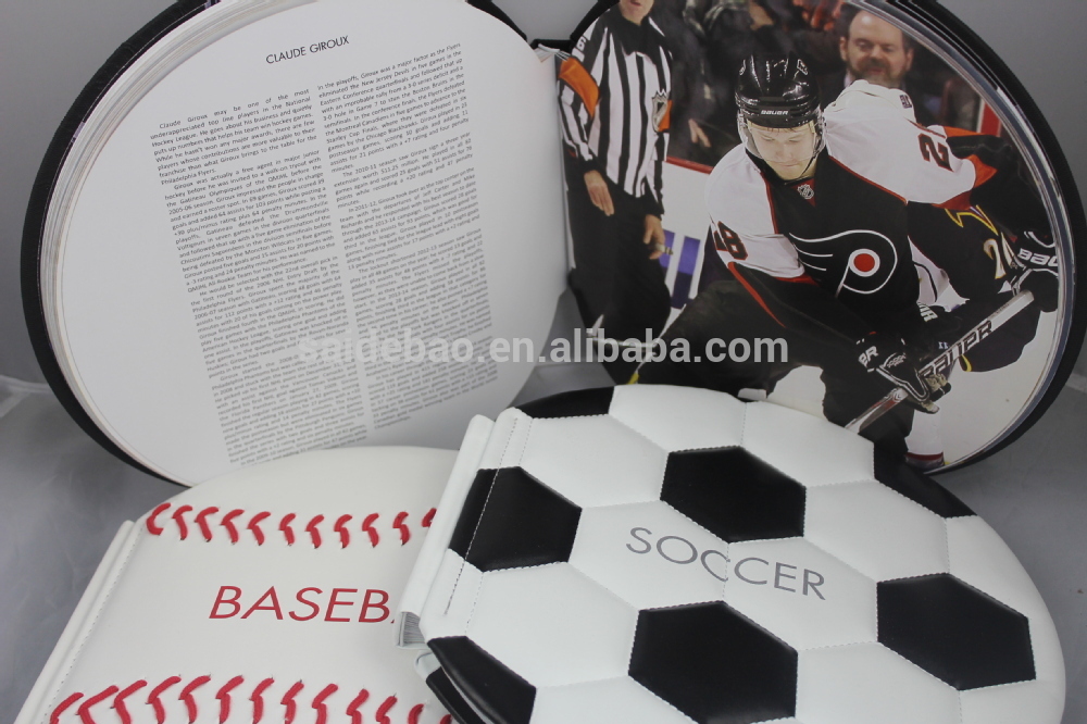 コイン形状のパンフレットのデザインのミニサッカーボールバスケットボールパンフレット、 バスケットボール野球サッカースポーツファンのコレクションブック。問屋・仕入れ・卸・卸売り