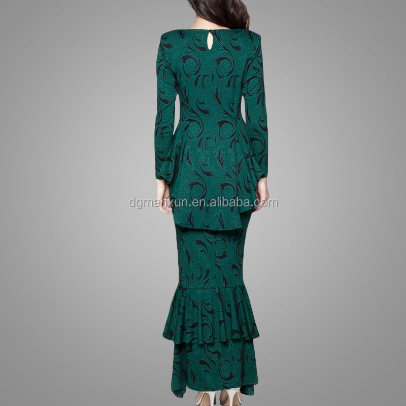 green printed peplum mermaid baju kurung new arrival beautiful malaysia baju kurung