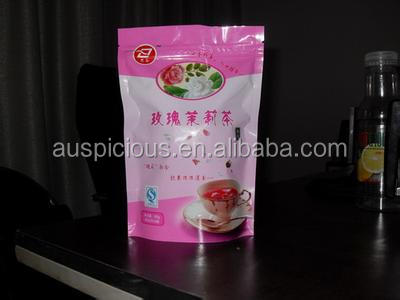 Free standing plastic coated aluminum foil tea bags with zipper