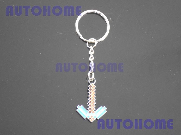 New Small Minecraft Diamond Pickaxe Key Chain Key Ring (5)